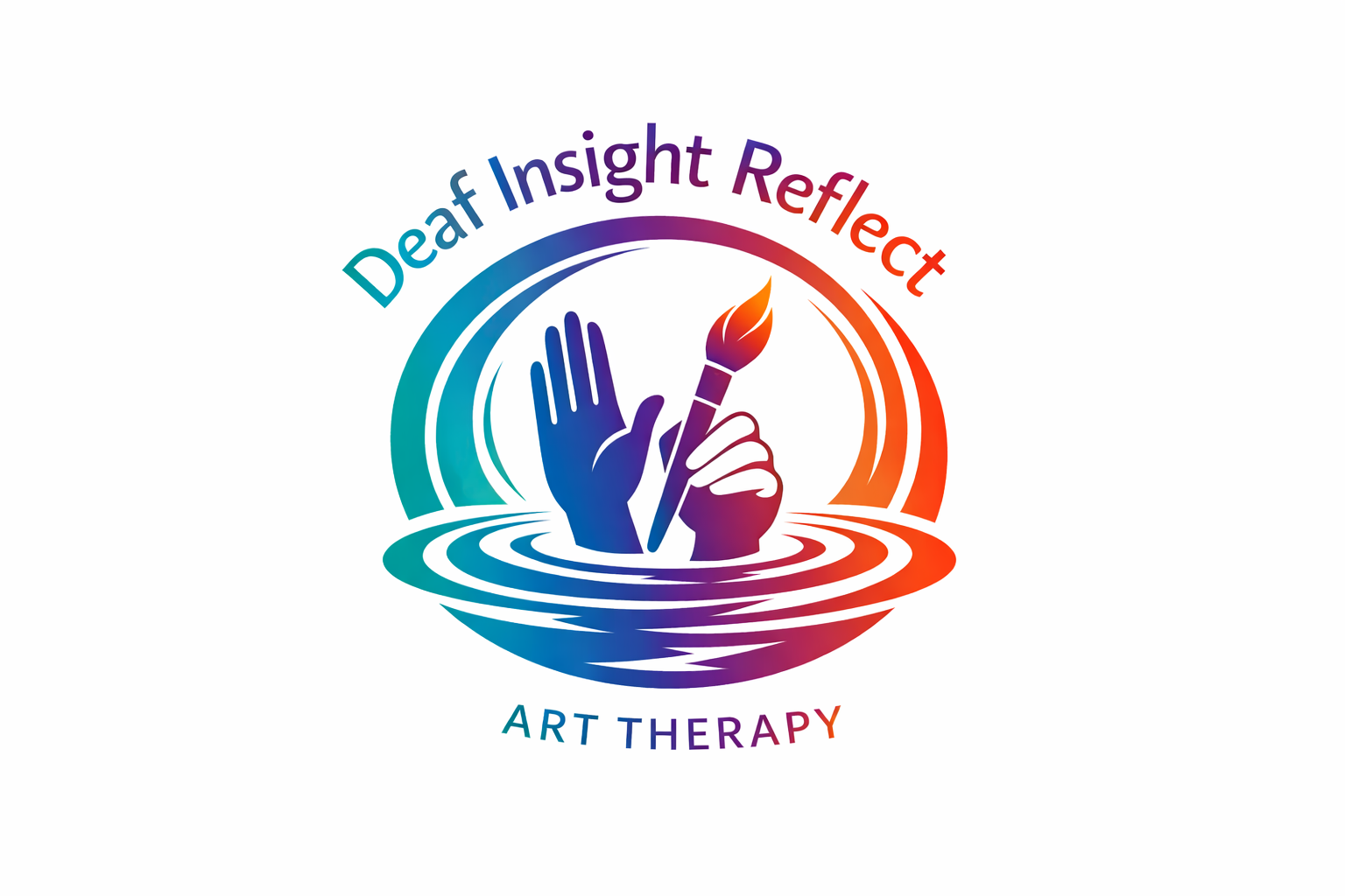 Logo for 'Deaf Insight Reflect' art therapy service with a colorful design featuring a hand and paintbrush.